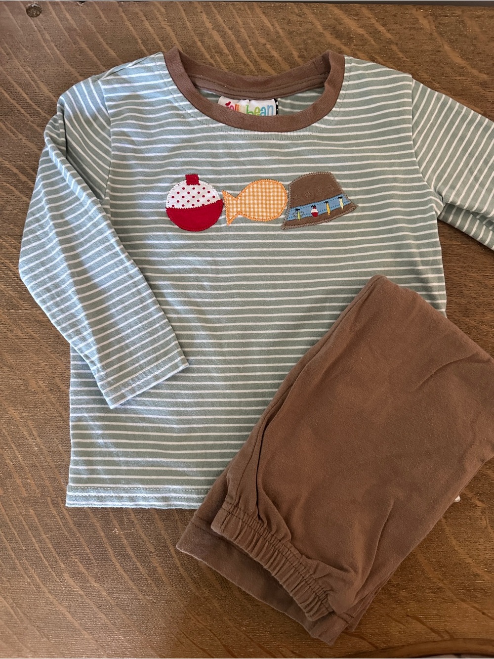 Striped Green and Brown Kids Matching Set with Candy Appliqué